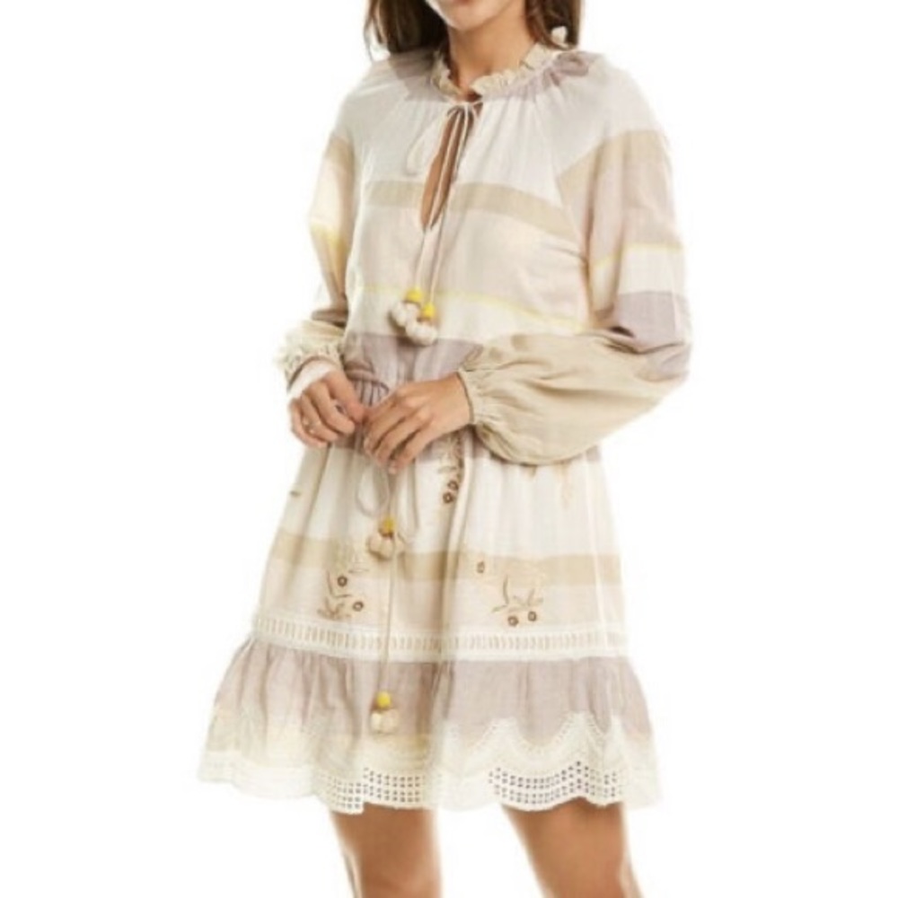 Hemant Nandita Mana Tasseled Embroidered Bead Cover-Up Dress Medium NWT